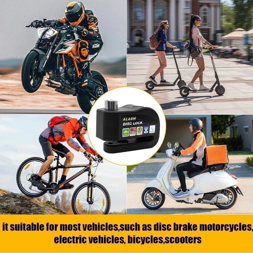 Motorcycle Disc Brake Lock with Loud Alarm Anti-Theft Security for Bikes & Scooters