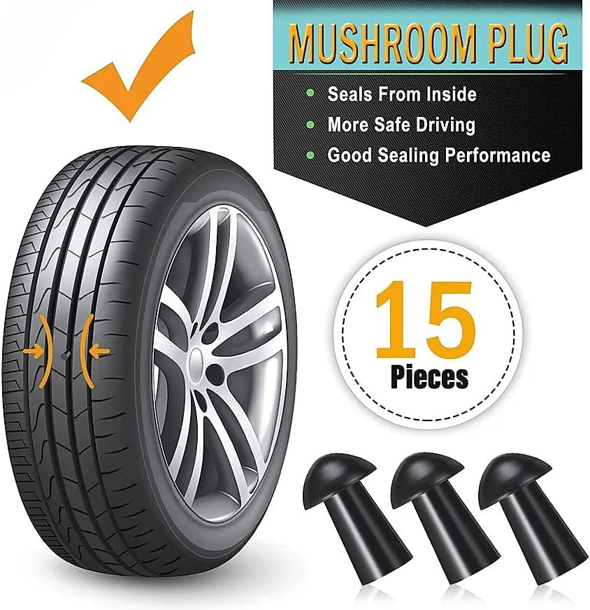 Tubeless Tire Puncture Repair Kit with Mushroom Plugs for Cars and Motorcycles
