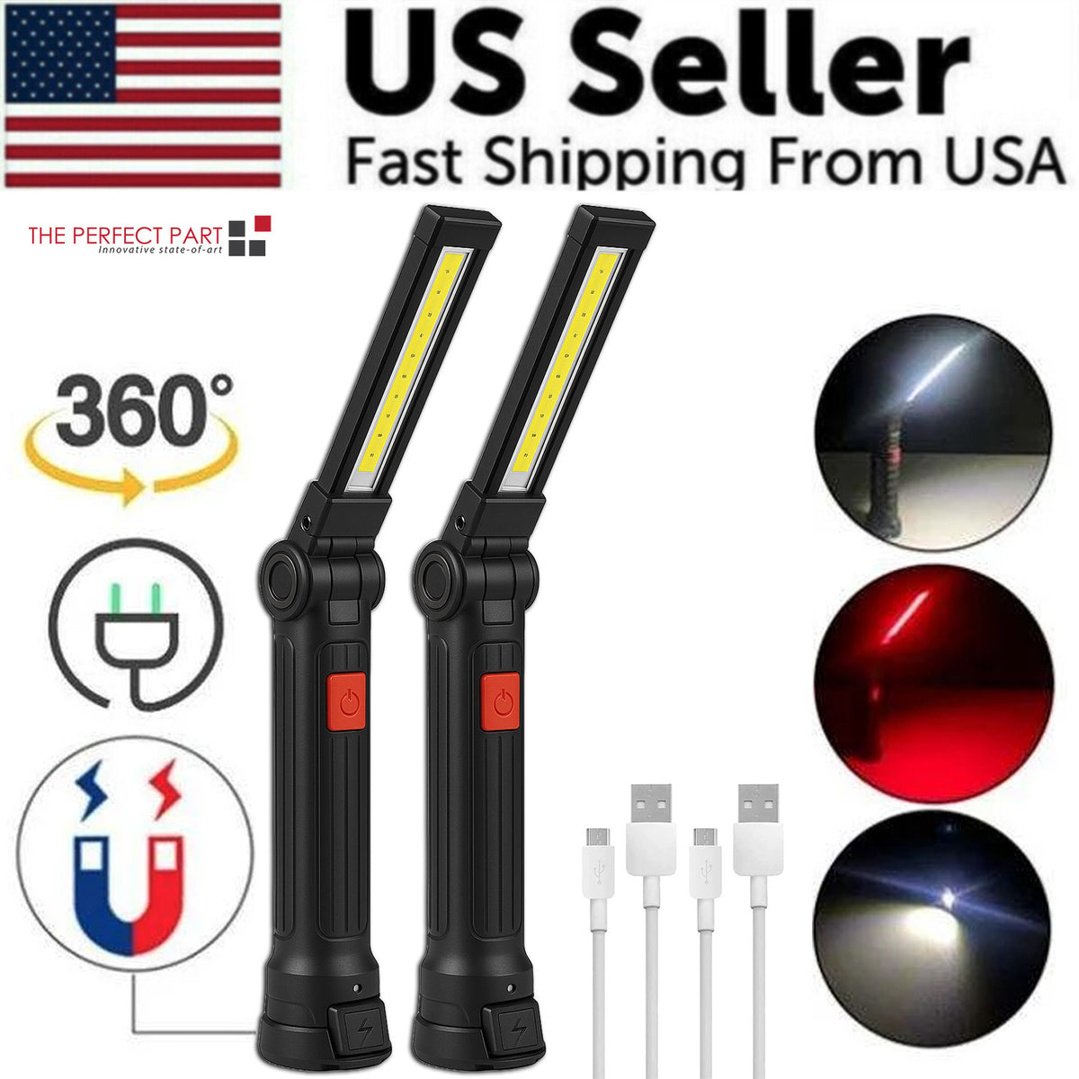Rechargeable LED Work Light with Magnetic Base and 360° Rotating Head – Bright Mechanic Flashlight