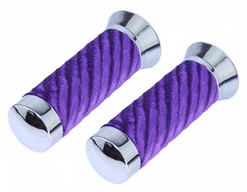 Lowrider Velour Handlebar Grips with Chrome or Gold Caps for Custom Bikes