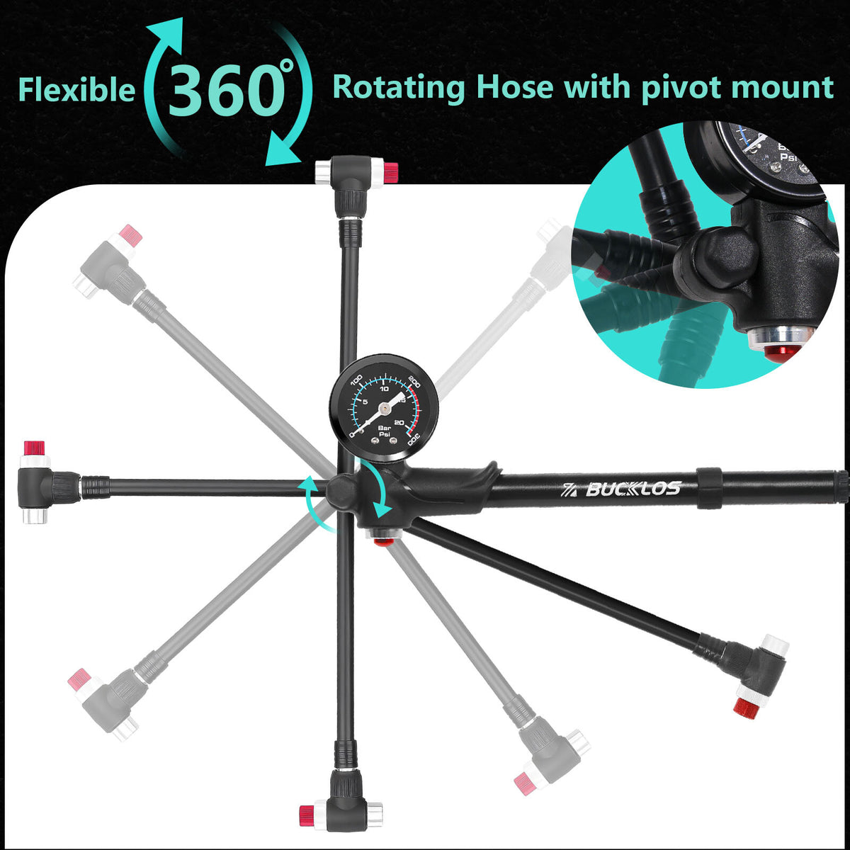 Bicycle Shock Pump with Pressure Gauge Aluminum Air Fork & Rear Shock 300 PSI