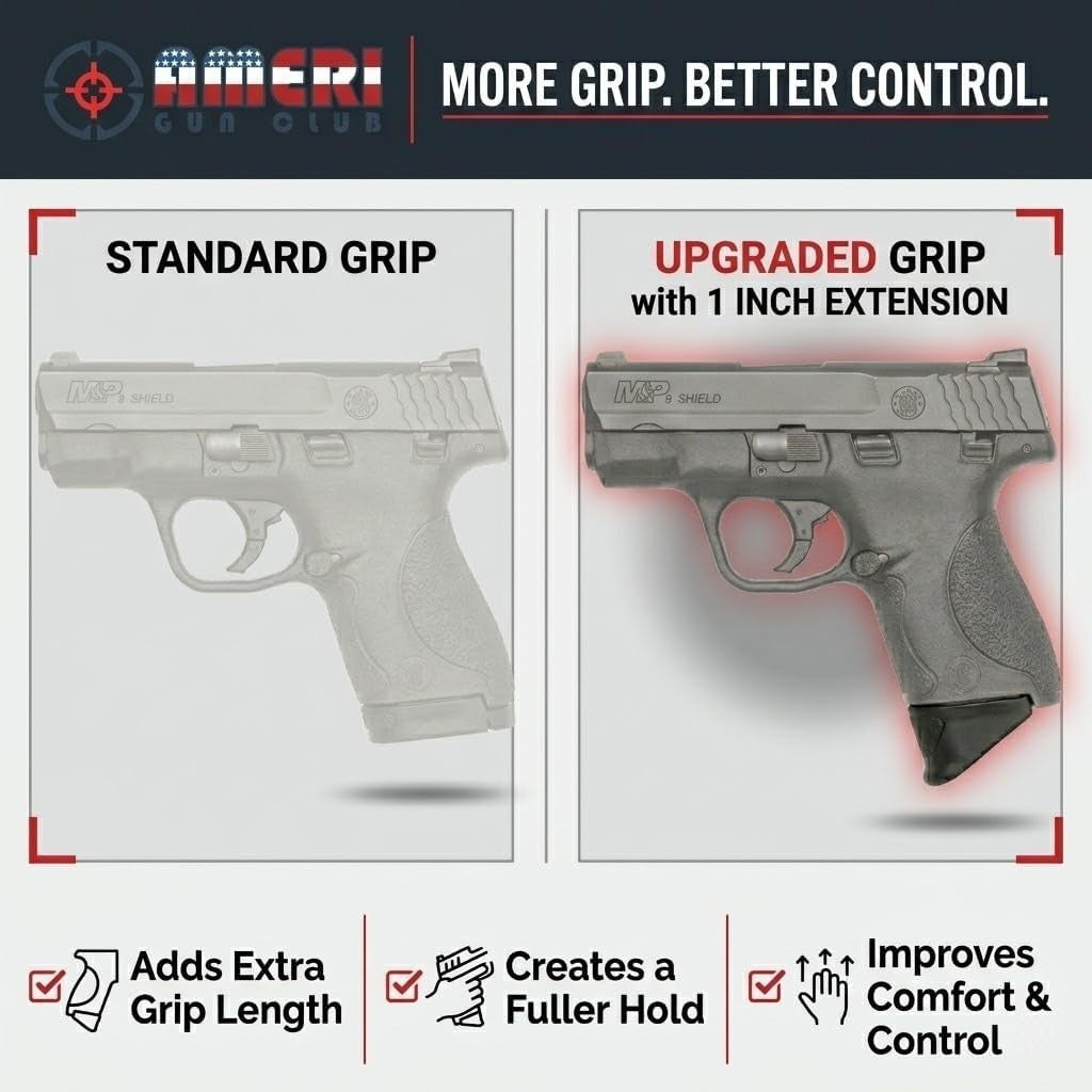 1-Inch Pistol Grip Finger Extension for Smith & Wesson M&P Shield 9mm & .40 Cal