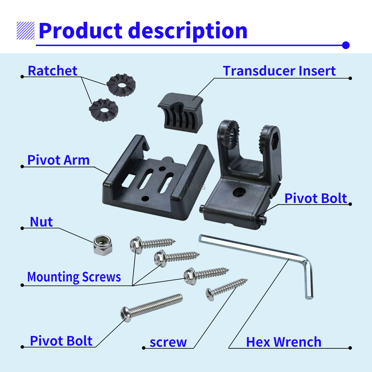 Marine Transducer Mounting Bracket for Fish Finder - Transom Mount