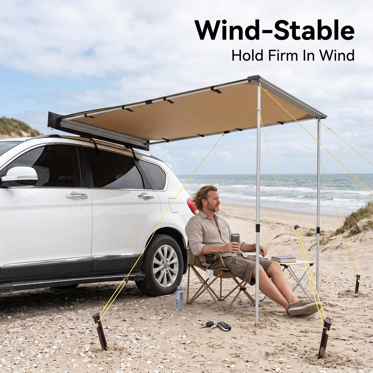6.6ft Vehicle Awning with Waterproof Fabric and Aluminum Poles - Universal Roof Rack Mount
