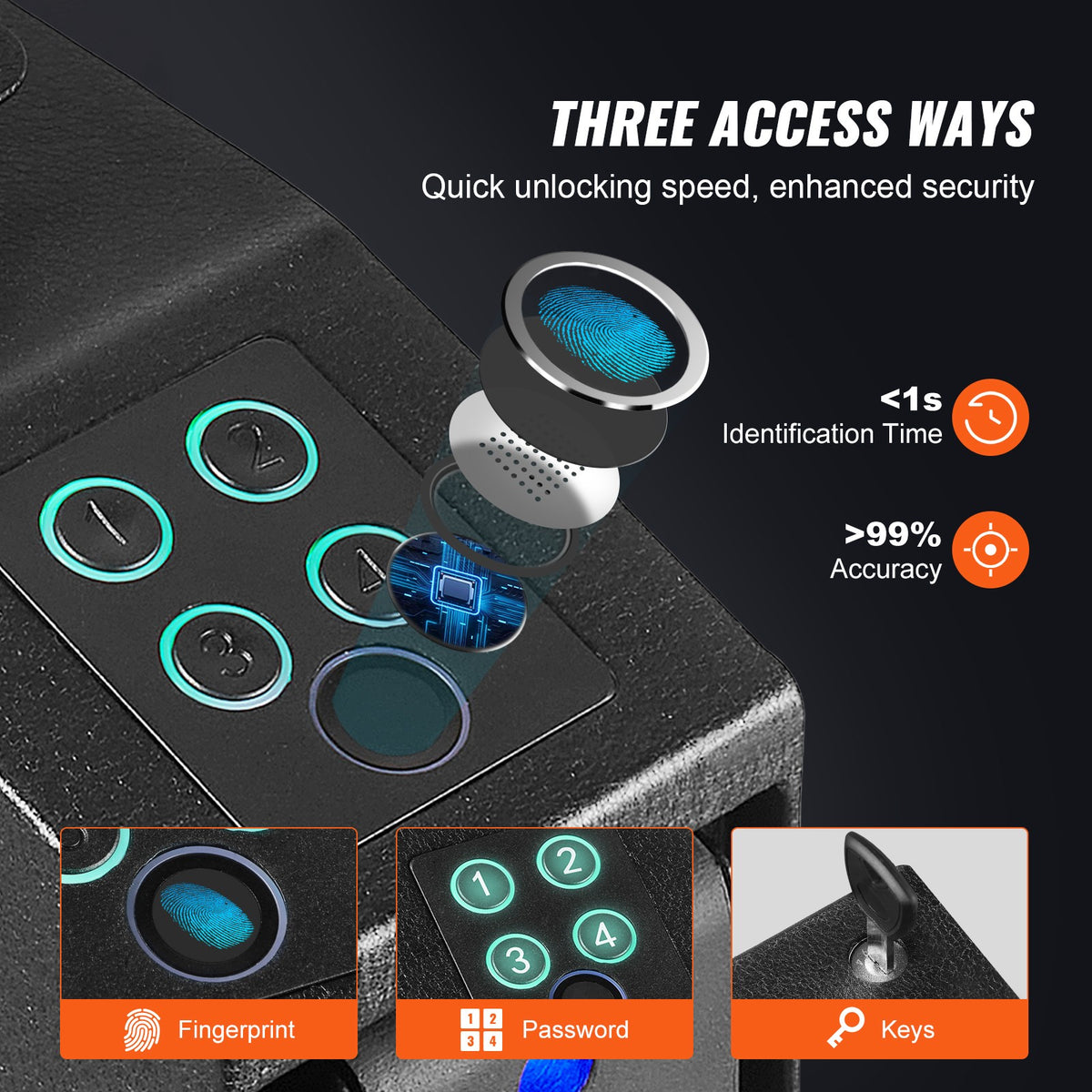 Biometric Gun Safe for Pistols with Key & Password Lock, Quick Access