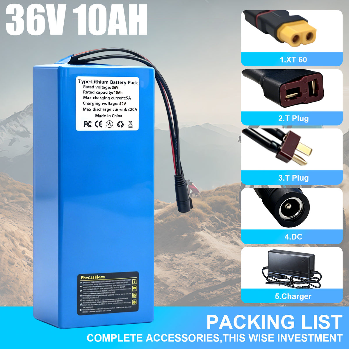 Electric Bicycle Battery Pack 36V/48V 10Ah/20Ah UL Certified for E-Bikes