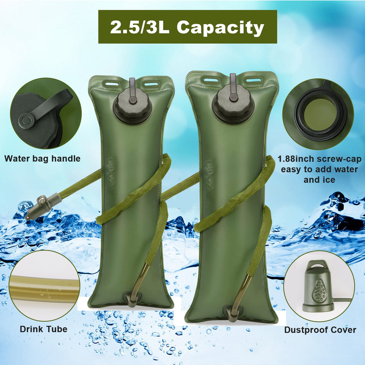 Hydration Bladder Water Reservoir with Drinking Tube for Camping Hiking Biking