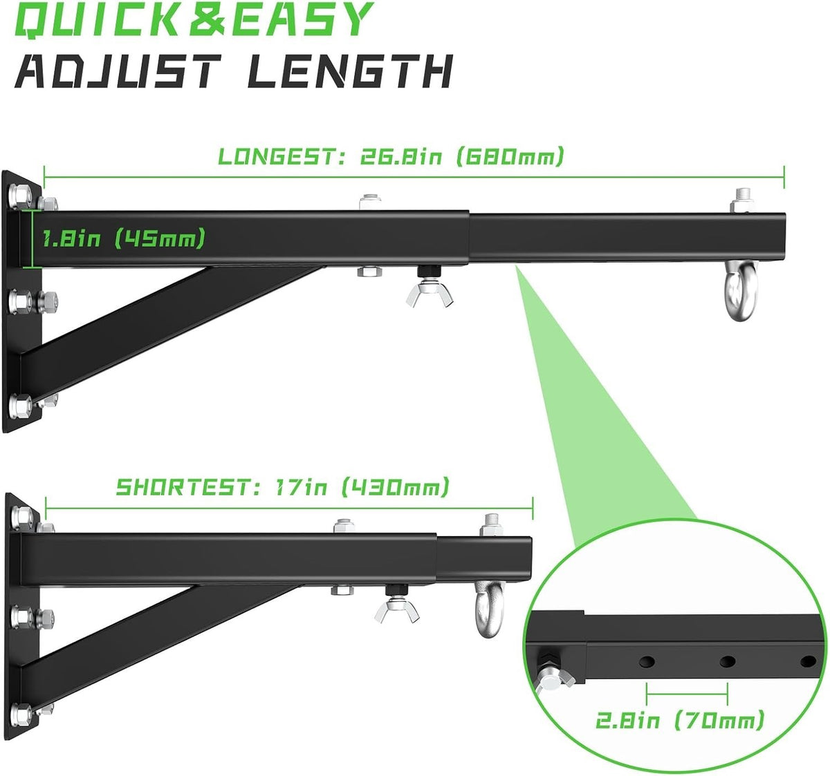 Heavy Bag Wall Mount Bracket for Boxing MMA Muay Thai Training - Adjustable 17-25 Inches, Supports 500 lbs