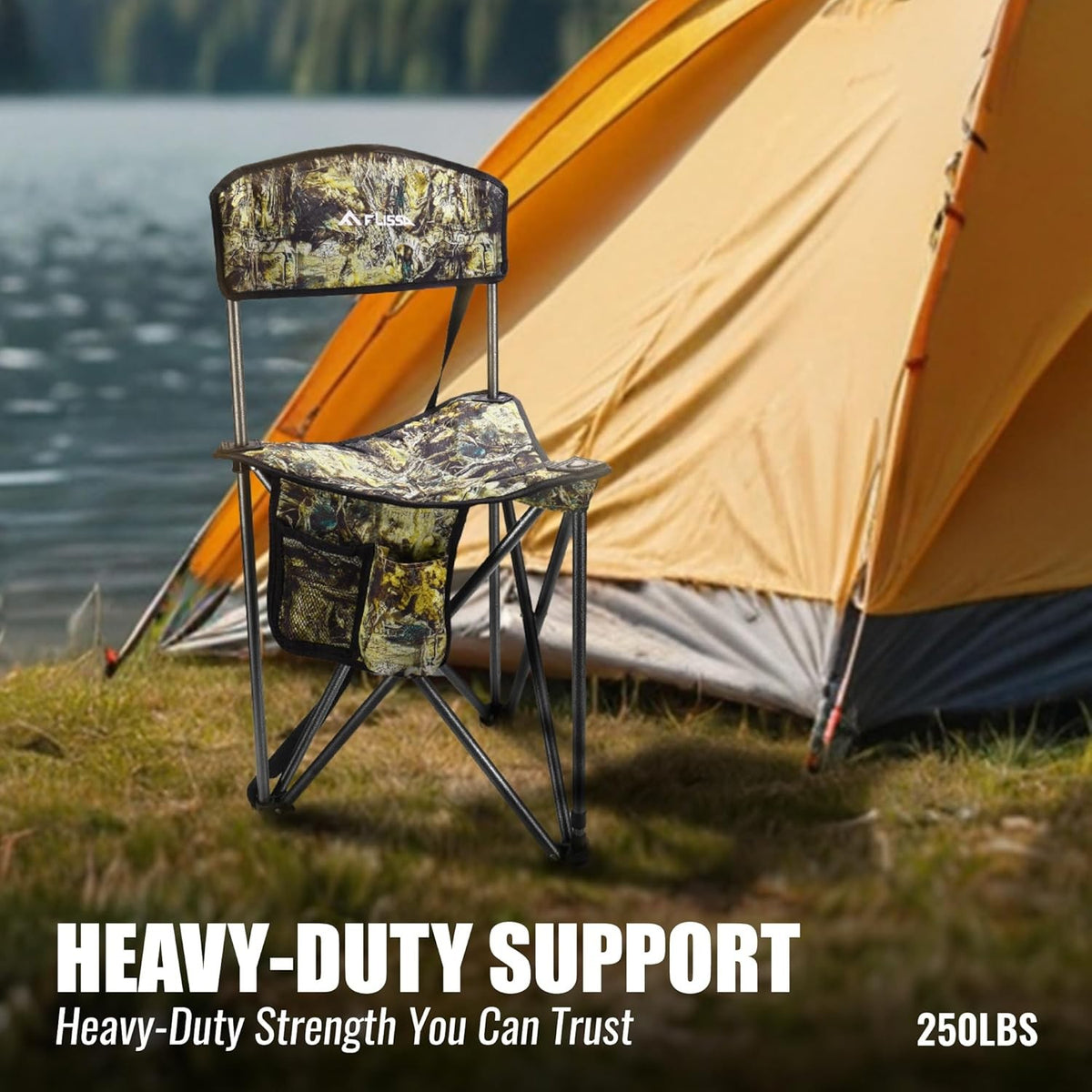Portable Hunting Stool with Backrest Foldable Tripod Chair 250LBS Camouflage