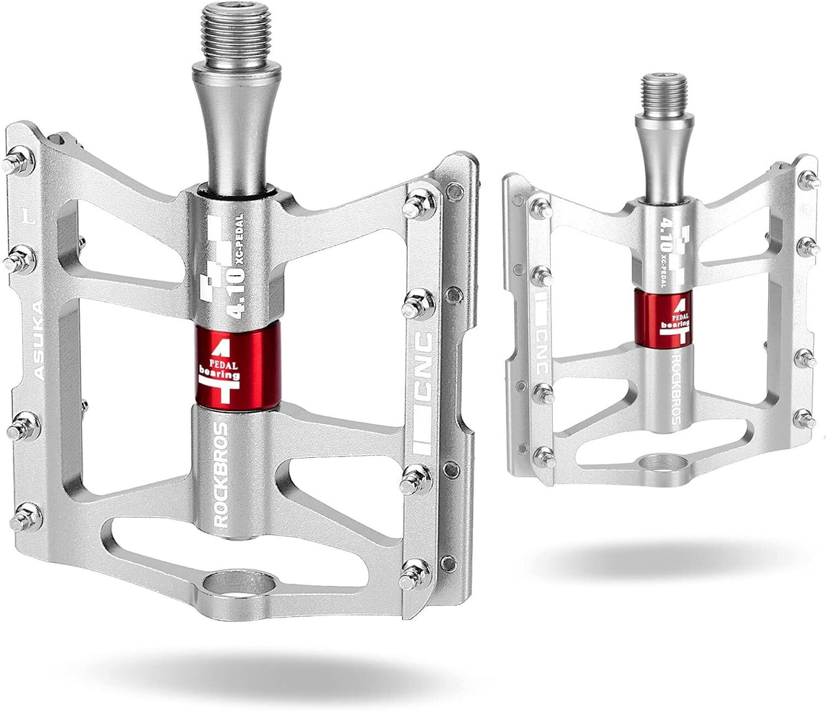 Mountain Bike Pedals - Aluminum Alloy Flat Platform with 4 Bearings 9/16" Spindle