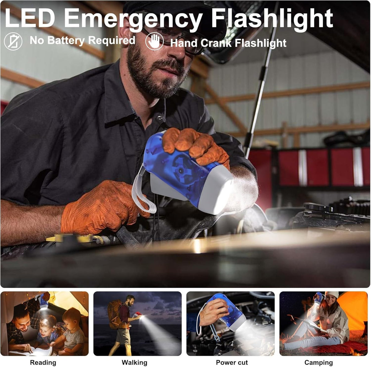 4 Pack Hand Crank LED Emergency Flashlights - No Batteries Required