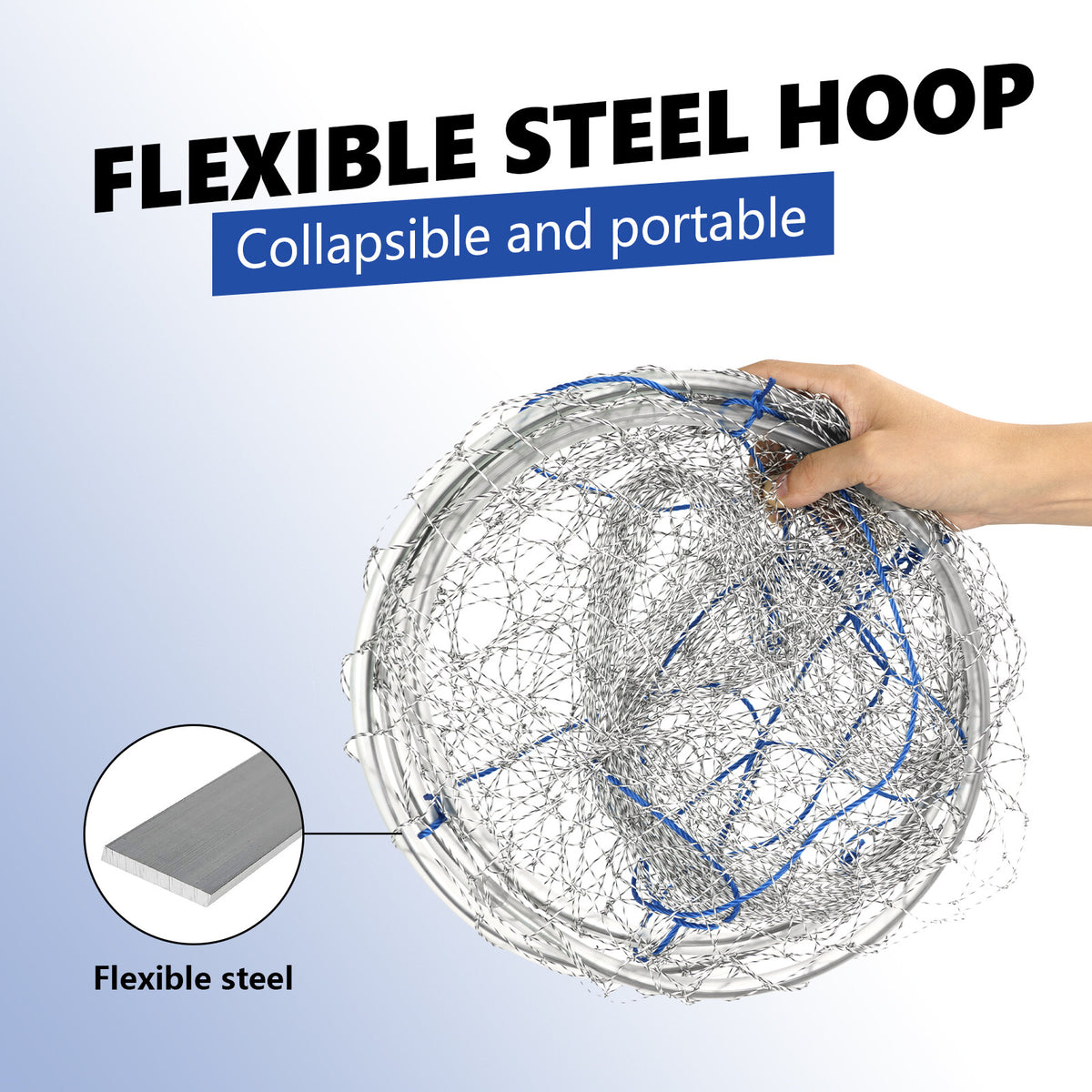 Foldable Bridge and Pier Fishing Net - Steel Hoop, Nylon Mesh, Multi-Size