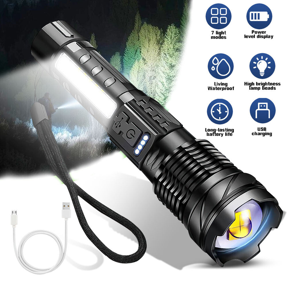 15000000LM Super Bright Rechargeable LED Tactical Flashlight - Waterproof, Multi-Mode, 200-500m Range