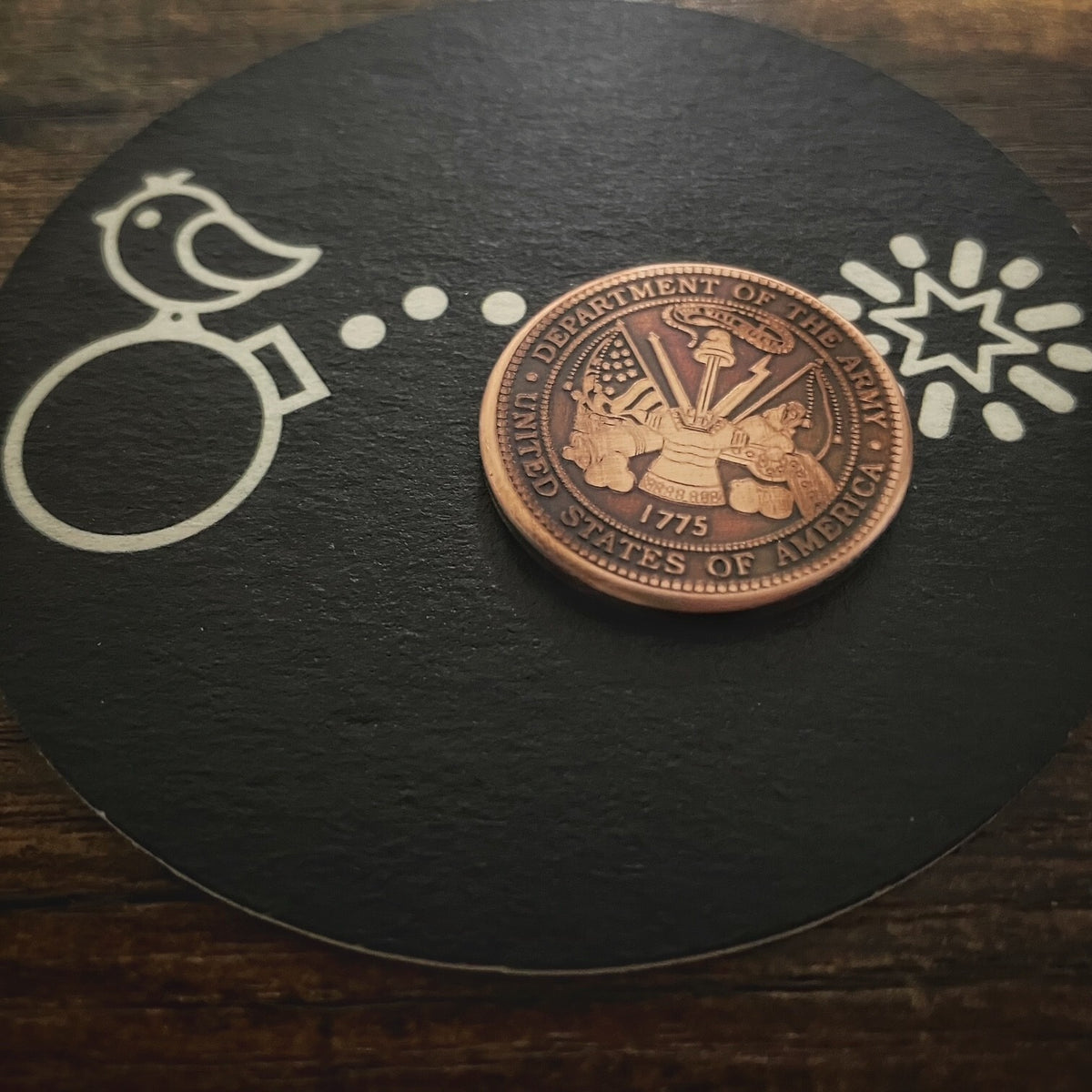 Handmade Custom US Army Golf Ball Marker in Aged Copper - Personalizable, Heavy & Durable