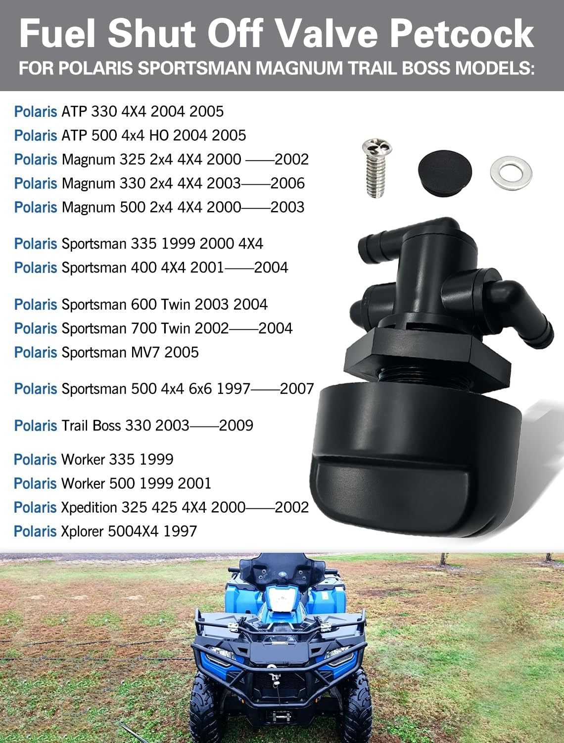 3-Way Fuel Shut Off Valve Petcock for Polaris Off-Road Vehicles