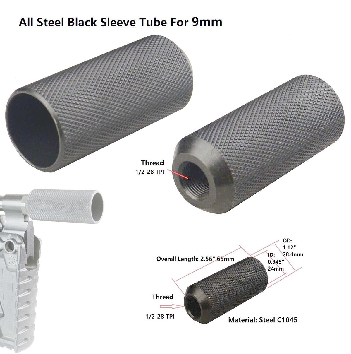 Steel 1/2x28 TPI Sound Forwarder Tube Sleeve for 9mm .22 .223 .17 HMR