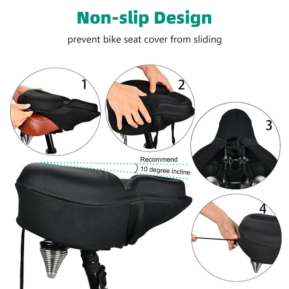 Large Wide Gel Bike Seat Cushion - Shock Absorbing Bicycle Saddle Cover