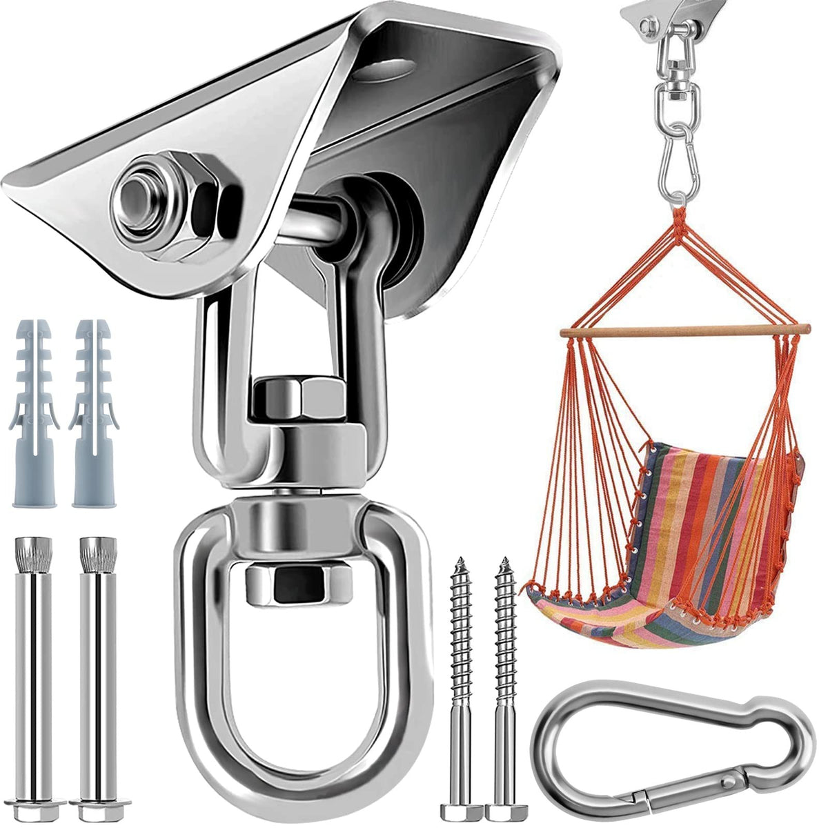 Heavy Duty 360° Rotating Hammock Hanging Kit - Stainless Steel Hooks 1000 lb Capacity