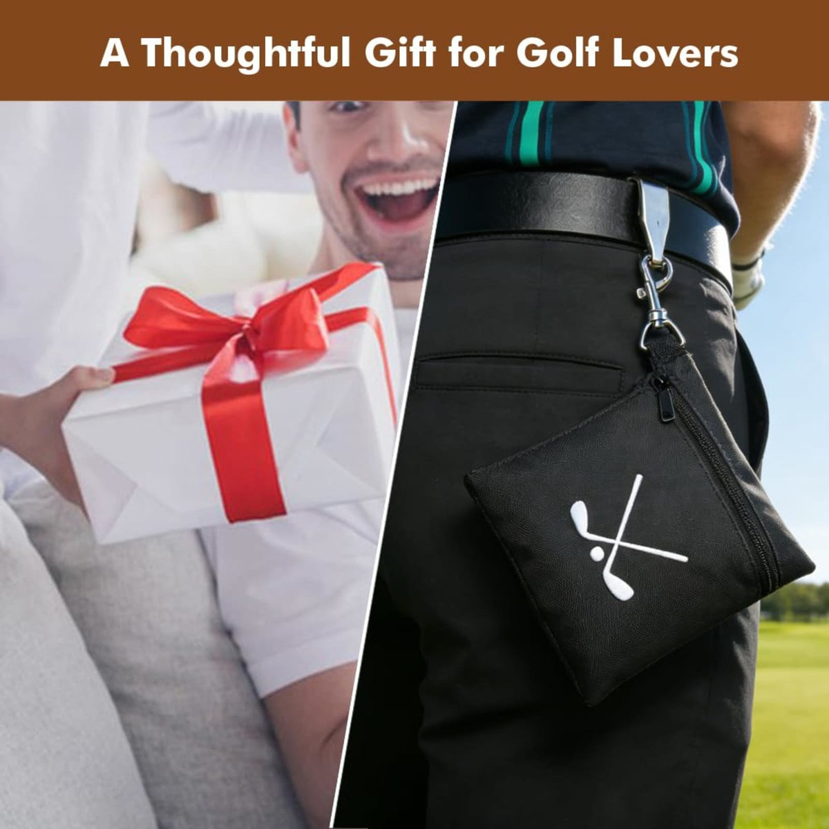 Golf Accessory Pouch Waterproof Ball & Tee Organizer with Swivel Clip