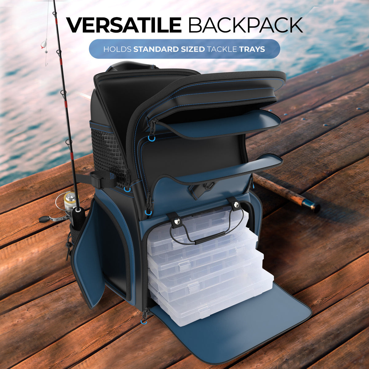 Saltwater Resistant Fishing Backpack with Tackle Storage Organizer