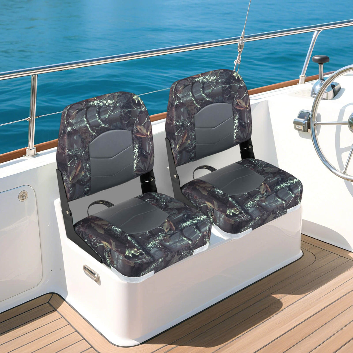 2-Pack Folding Boat Seats with Thick Cushions and Weatherproof Hinges
