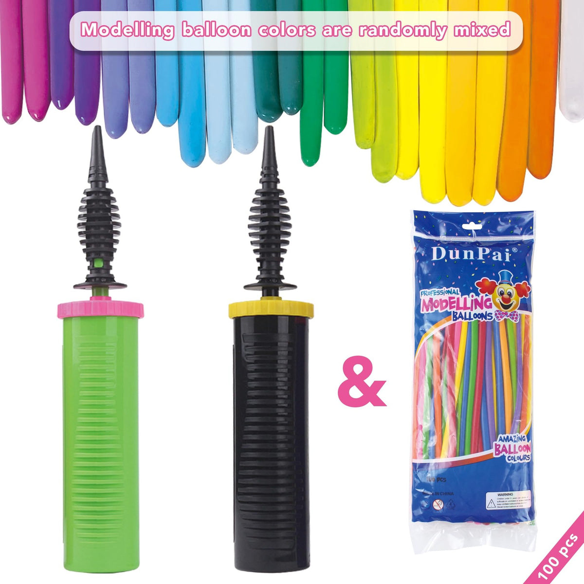 Balloon Pump Kit with 100 Assorted 260 Balloons for Party Decoration