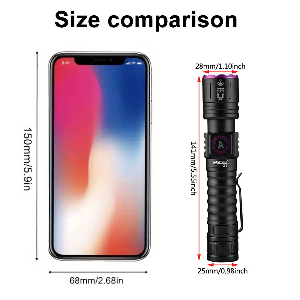 365nm UV LED Flashlight Blacklight Inspection Torch with Zoom