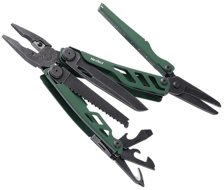 Multi Tool with Stainless Steel Handles and Belt Cutter - Green 4.25"