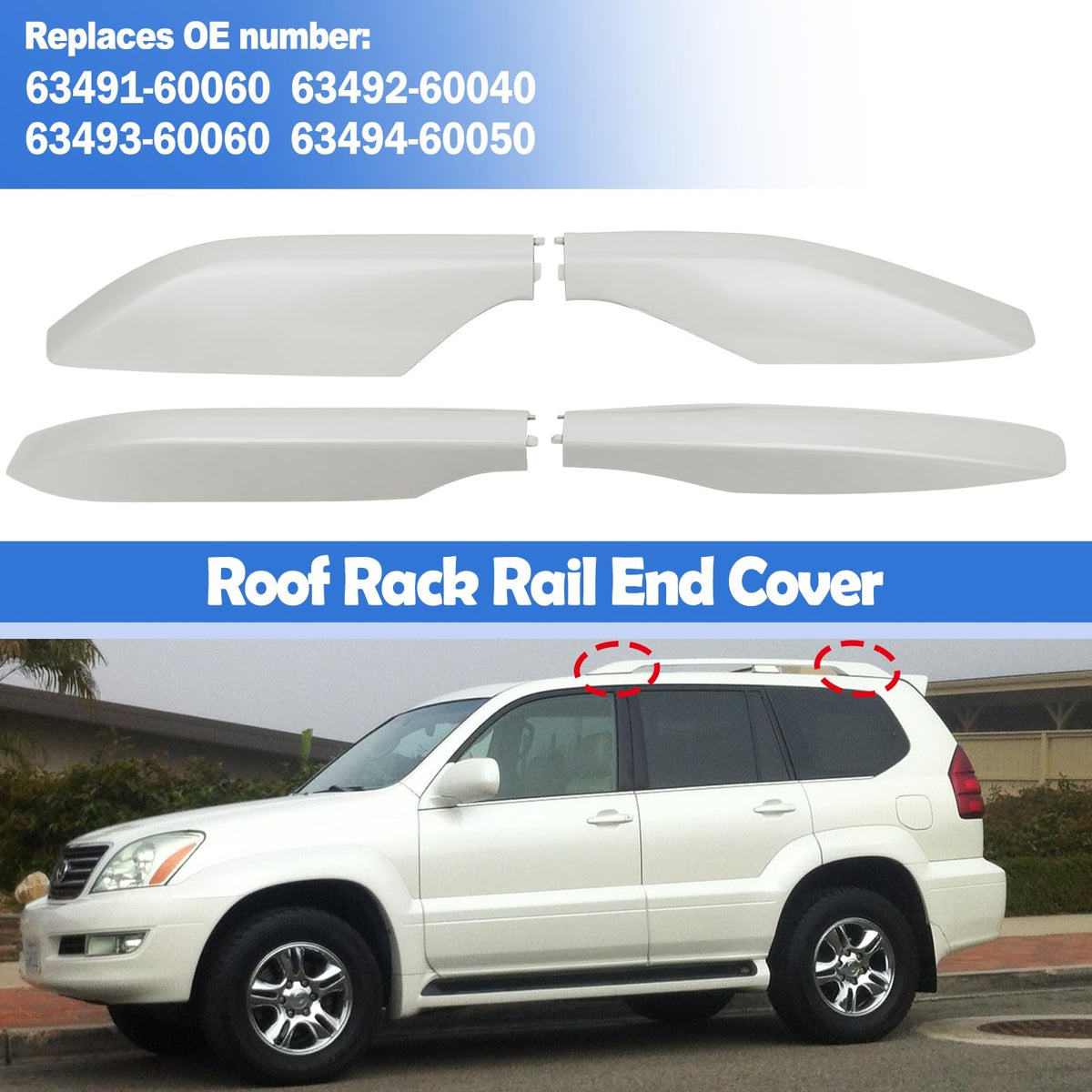 Roof Rack End Cover Shell for Lexus GX470 2003-2009 - White Pearl 4pcs