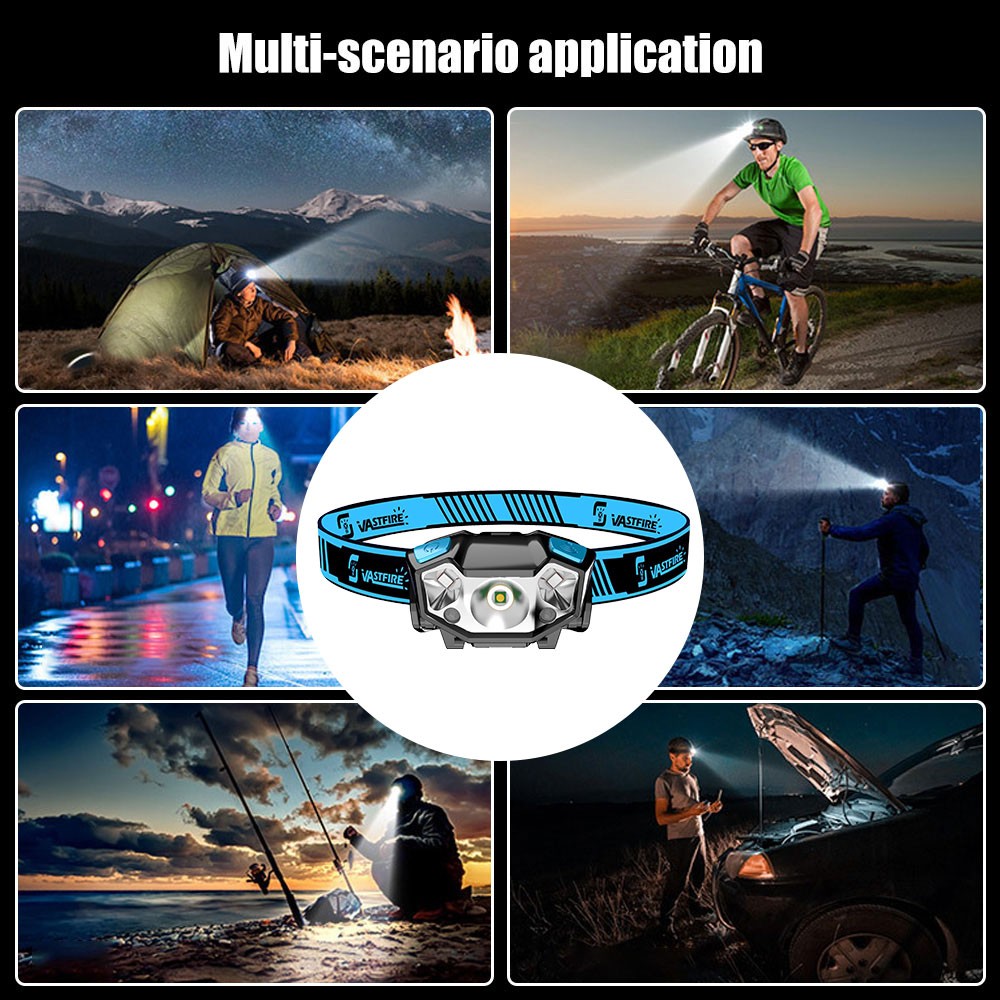 Rechargeable LED Headlamp with Motion Sensor — Ultralight Bright Head Torch for Outdoor & Work