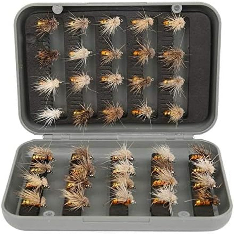 Fly Fishing Flies Kit - 40 Assorted Dry, Wet, Nymph & Streamer Lures with Waterproof Box