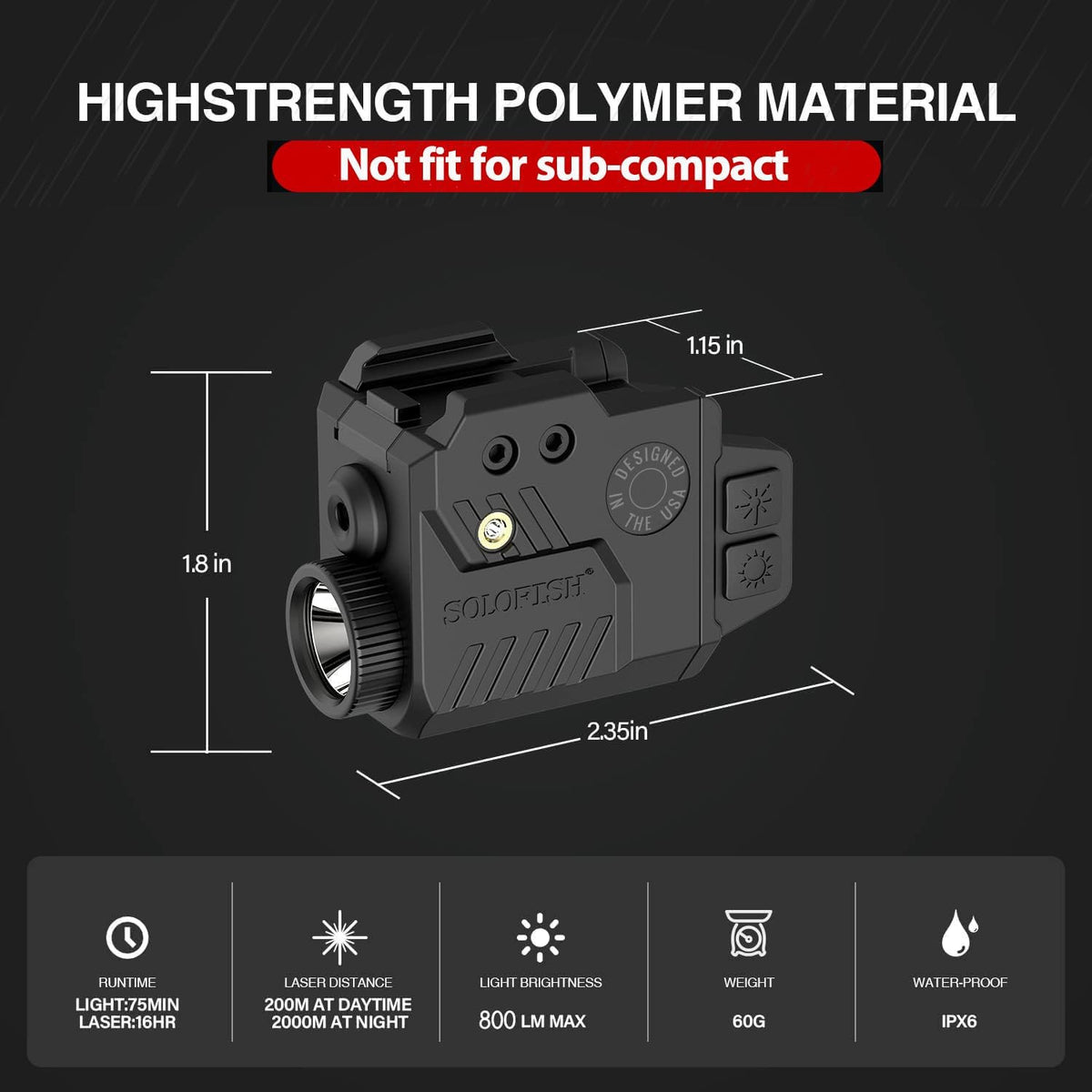 800 Lumens Tactical Pistol Light Laser Combo with Strobe & Green/Red/Blue Laser