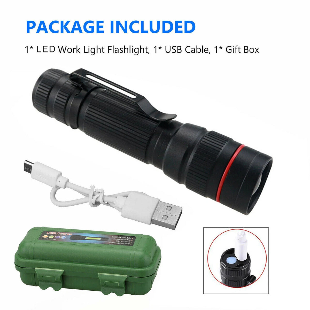 Mini LED Flashlight Rechargeable Pocket Torch Super Bright Focused Beam