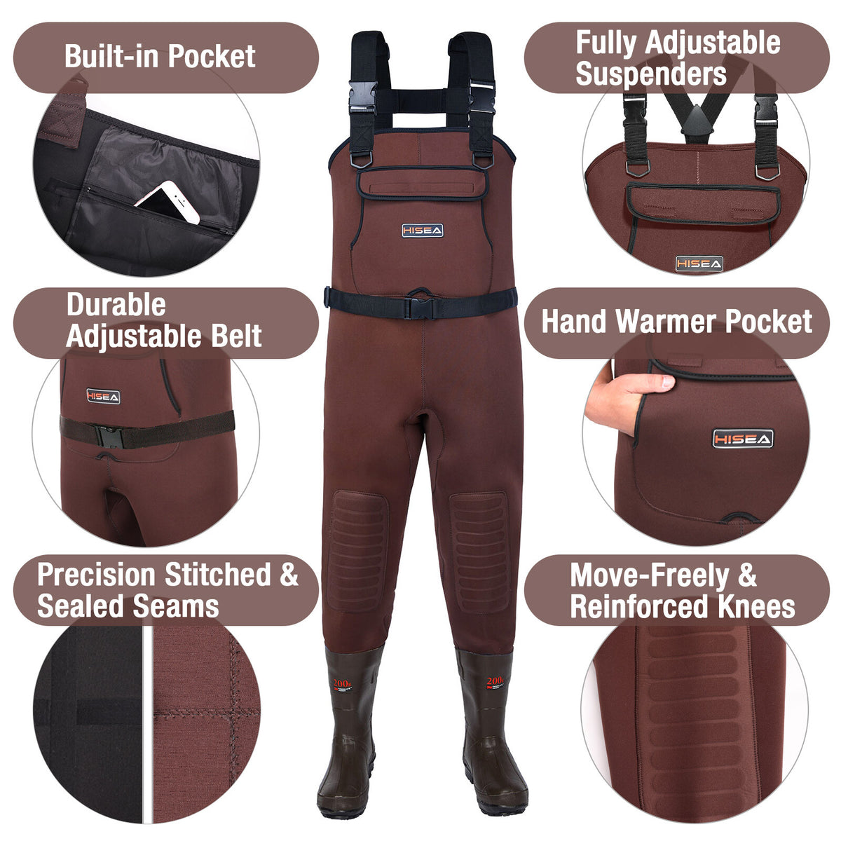 Unisex Neoprene Fishing Waders with Insulation and Cleated Boots - Waterproof Chest Waders for Hunting & Fishing