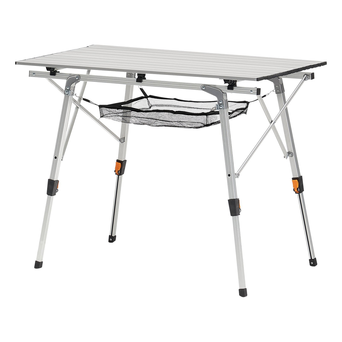 Portable Folding Aluminum Camping Table with Roll-Up Top & Mesh Shelf