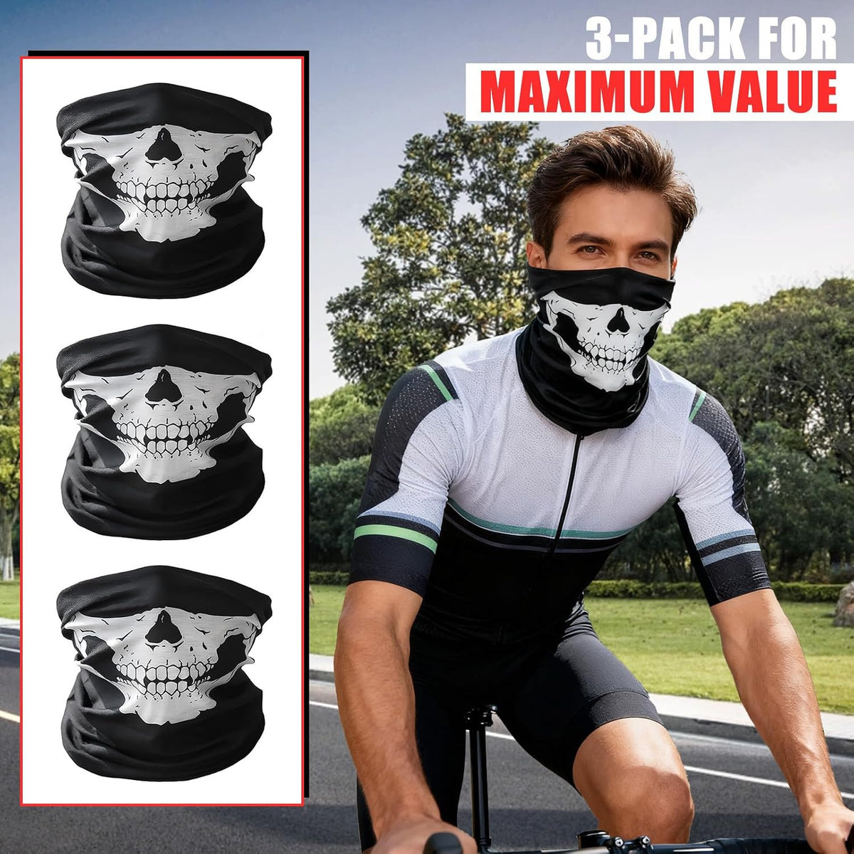 Skull Balaclava Face Mask Pack for Motorcycle Riding and Skiing