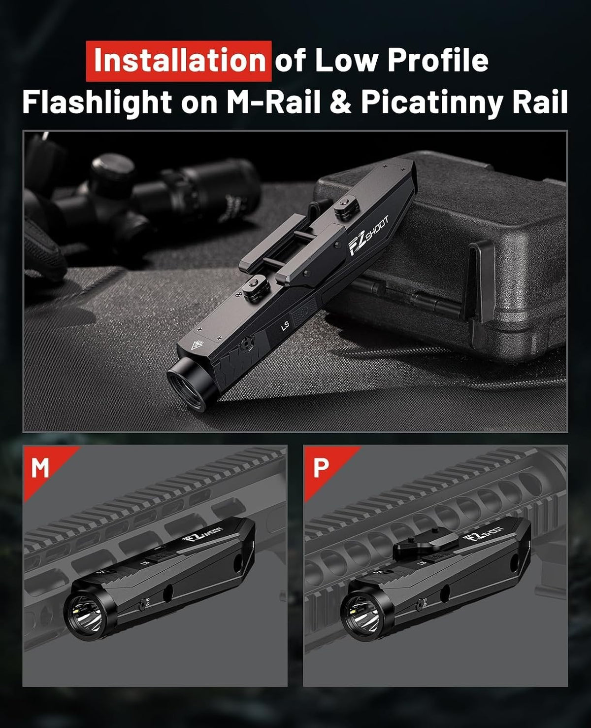 1600 Lumens Tactical Rifle Flashlight with Green Laser Combo, Rechargable, Mount