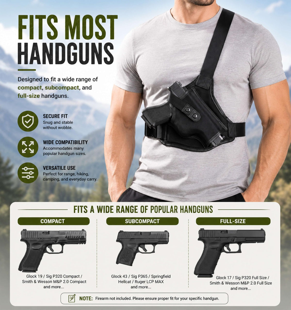 Universal Pistol Chest Holster with Adjustable Shoulder Straps for Outdoor Activities