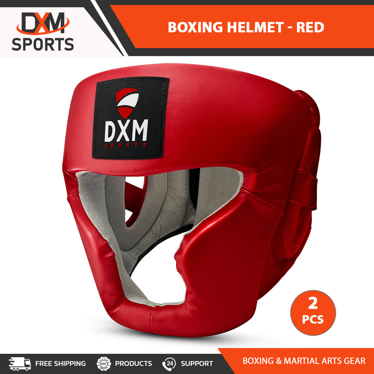 Full Face Boxing Headgear MMA Kickboxing Training Helmet Protective Gear - Red