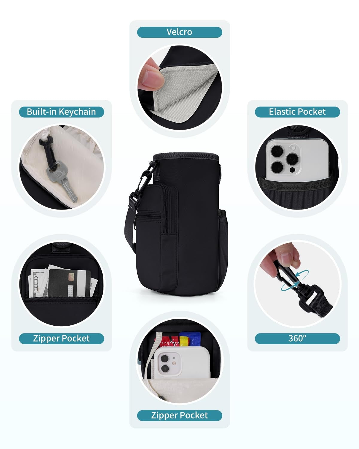 Magnetic Water Bottle Holder for 40oz Tumblers with Pockets - Gym & Travel