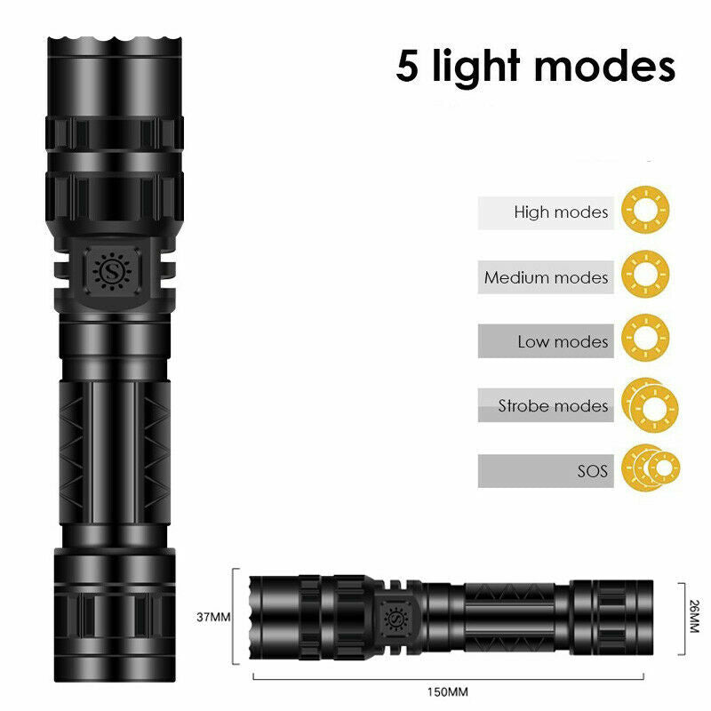 Rechargeable LED Tactical Flashlight 2 Pack - Waterproof, High Brightness, Emergency Use