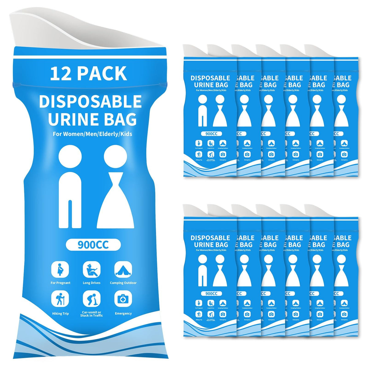 Disposable Urine Bags 12 Pcs 900ML Leakproof Portable Travel Pee Bags for Men Women Emergency
