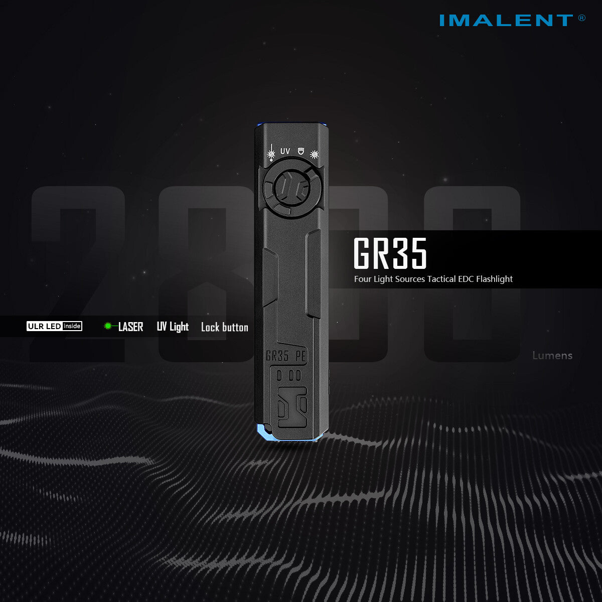 IMAlent GR35 EDC Tactical Flashlight 2800 Lumen UV Light Red Blue Strobe