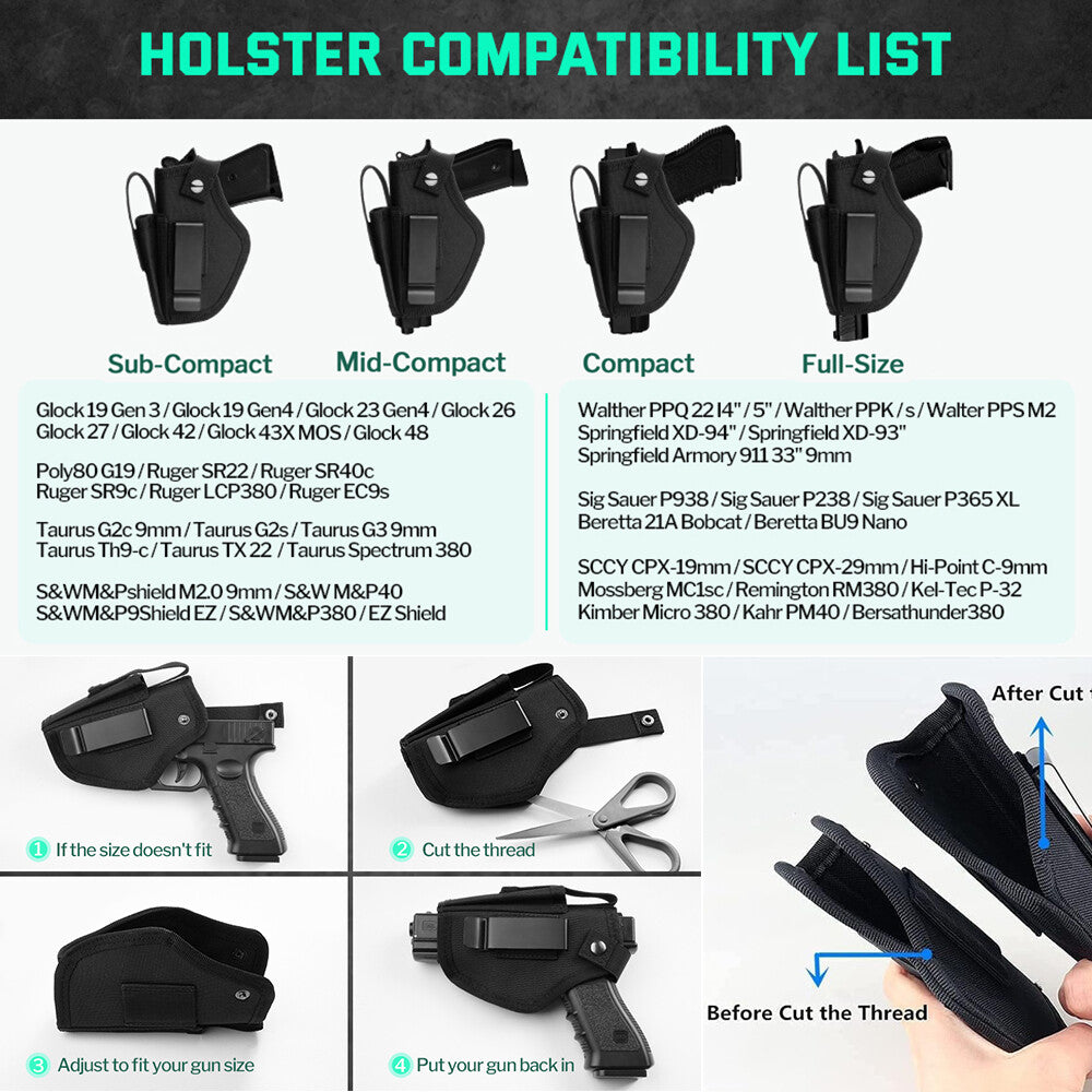 Concealed Pistol Holster with Universal Magazine Pouch for Left/Right Hand Carry - Tactical Gun Carry Case