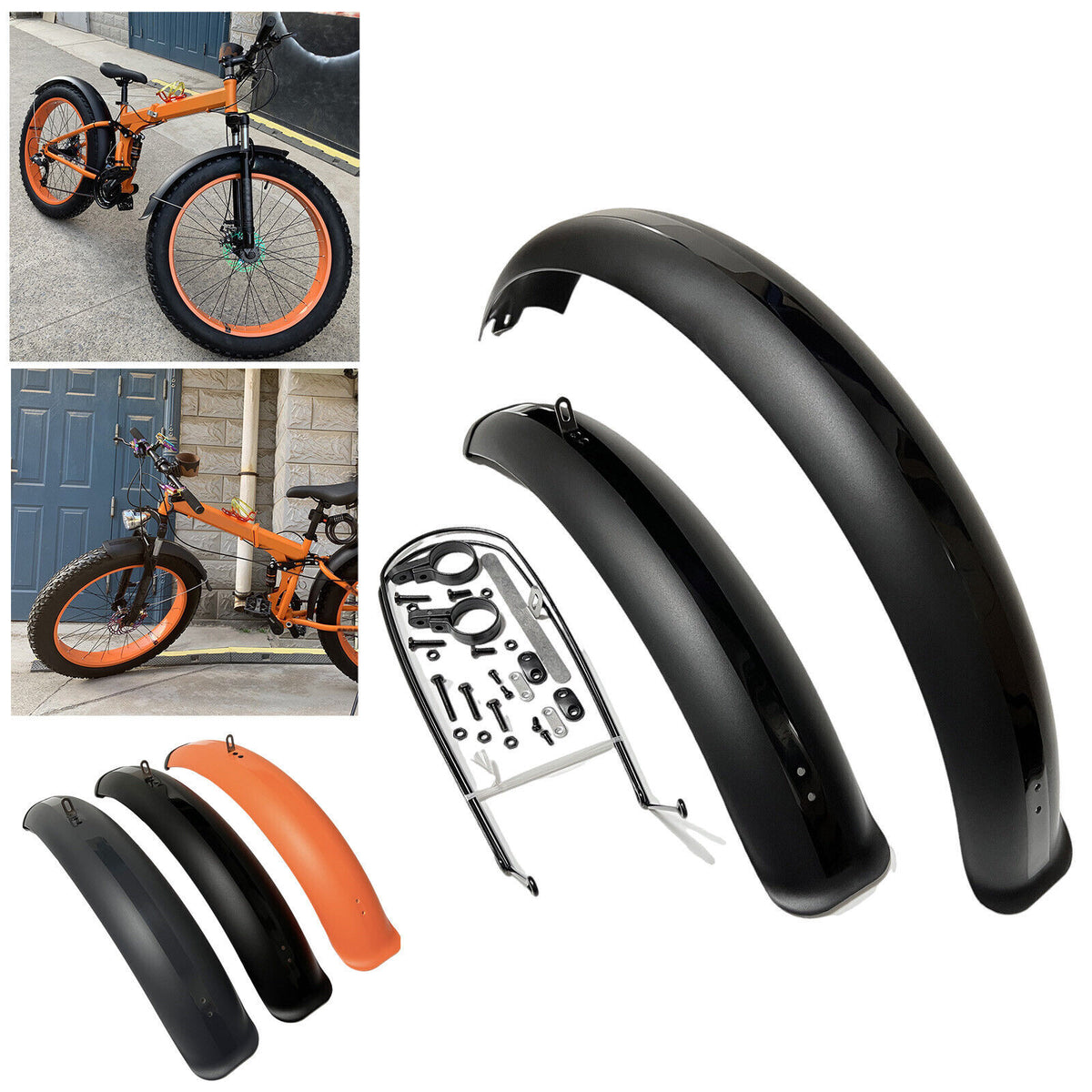 26 Inch Fat Tire Bike Fenders - Matte Black Wide Mudguards for E-Bikes