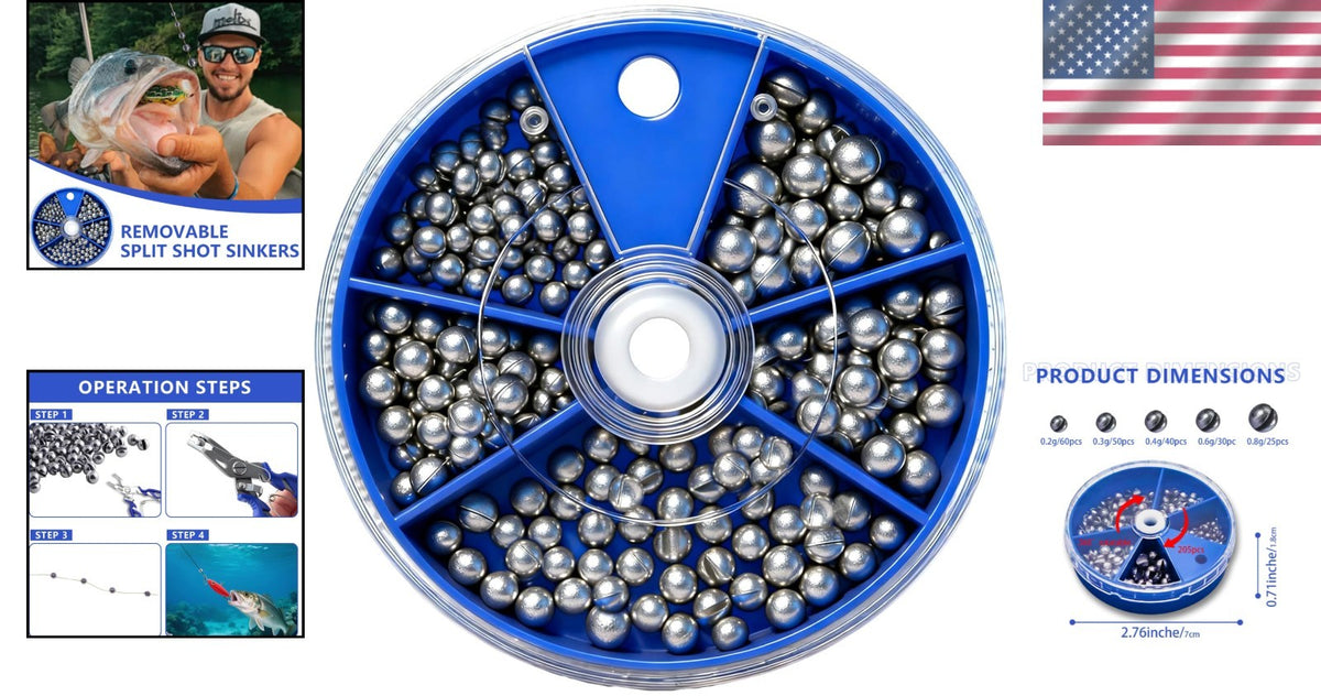 Fishing Lead Sinkers Set 205 Pieces with 5 Sizes for Angling