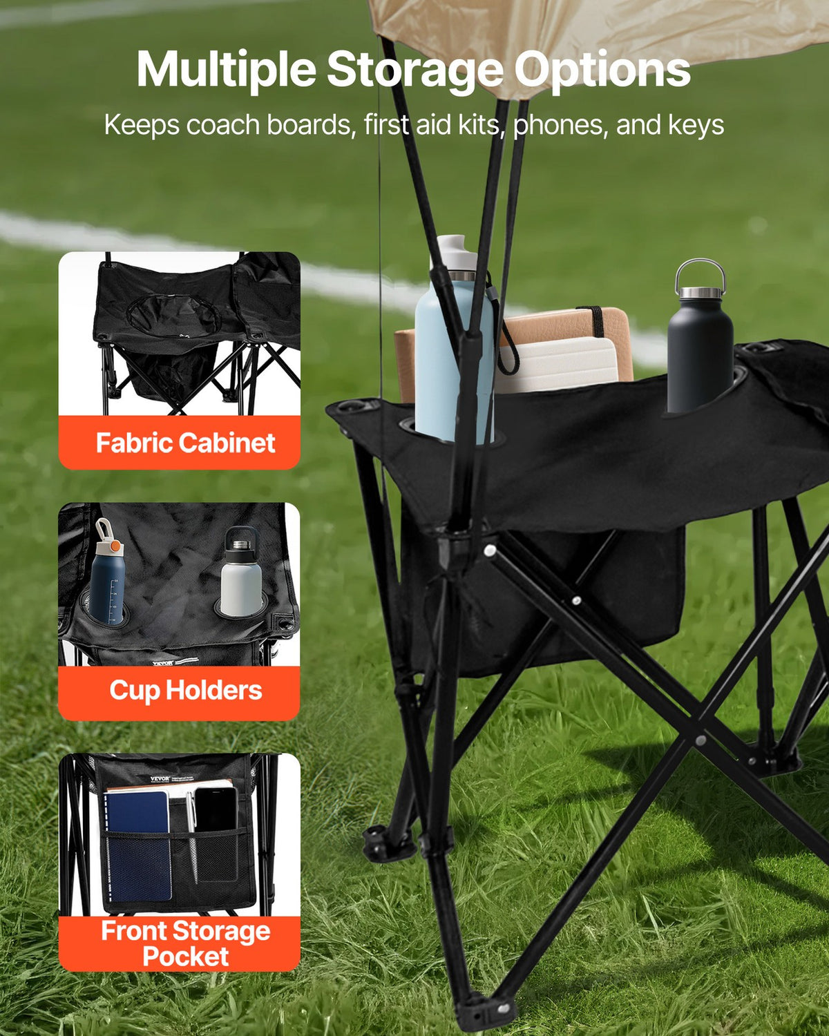 6-Seat Folding Sports Bench with Sunshade and Storage Bag