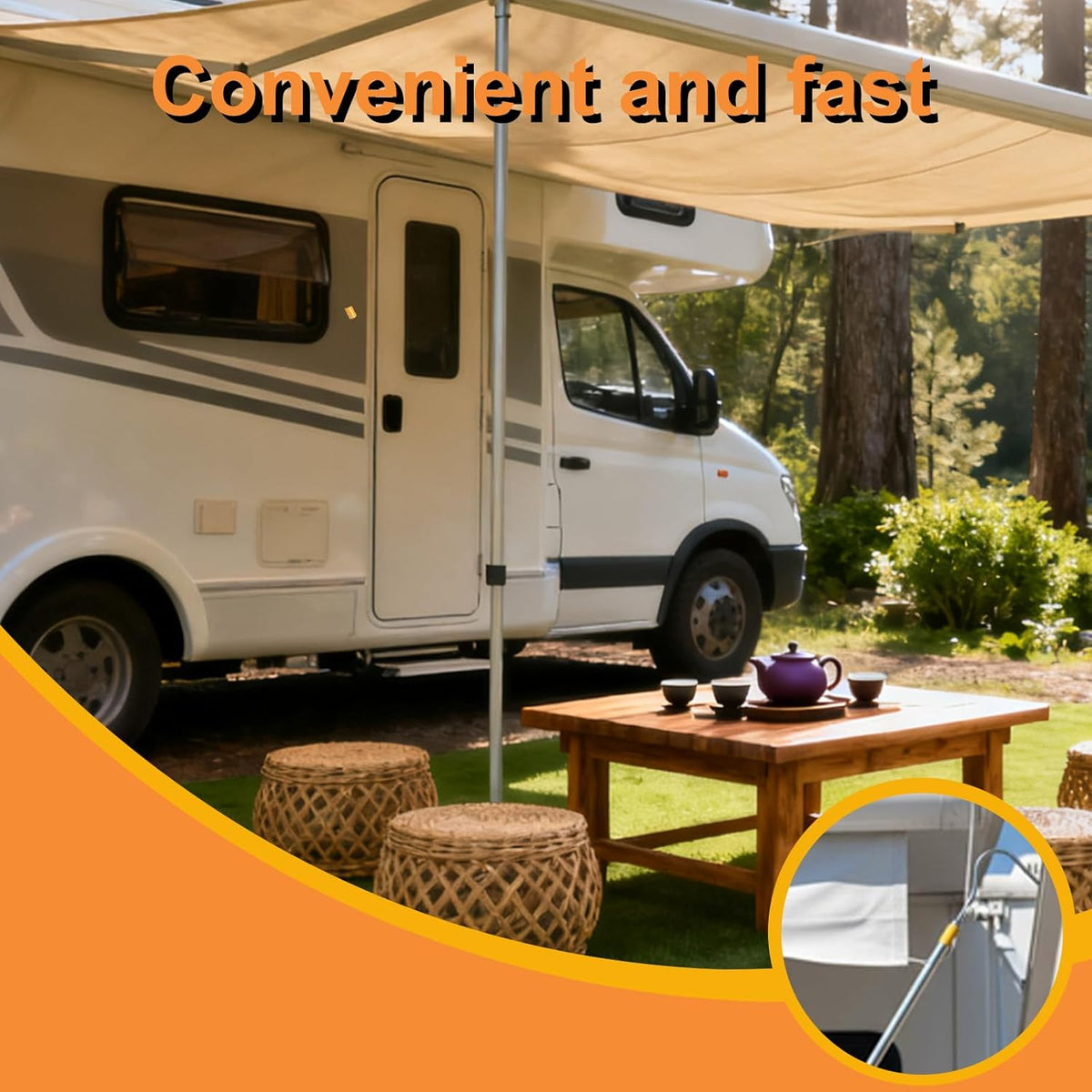 Portable Telescoping Awning Opener Pole - 63-Inch RV Sunshade Hook Tool