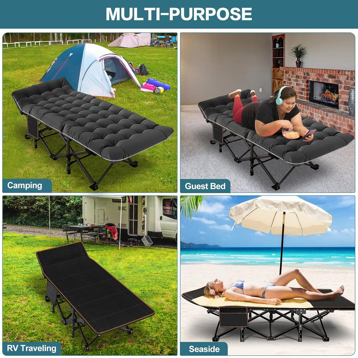 XXL Camping Cot with Mattress - Extra Wide Foldable Bed for Adults, Portable Travel Bed