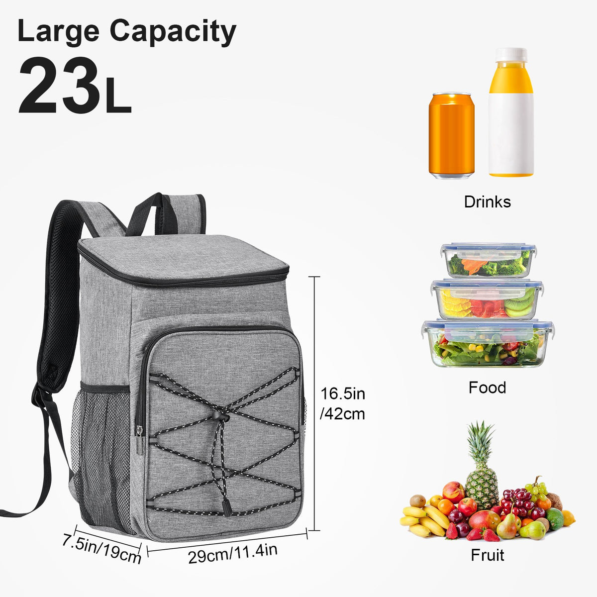 Insulated Cooler Backpack 23L Leakproof Lunch Bag for Camping & Outdoor